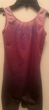 Girl  s Size 140 Arshiner Sparkly Blue Beads on Purple Print Gymnastics Leotard