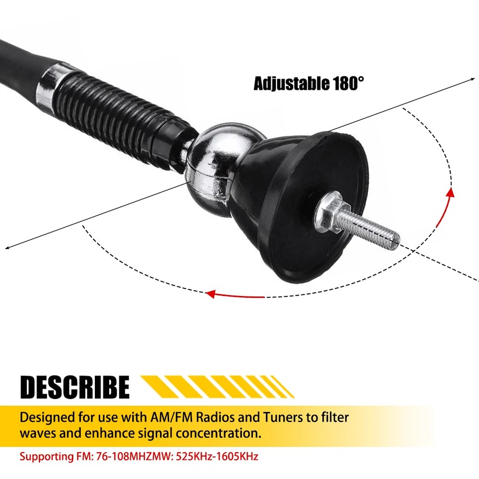 Universal 16" Radio Coche Auto Antena AM/FM Montaje Amplificado Aéreo Giratorio Base Ra Foto 2 de 4