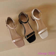 Women's Faux Leather Open Toe Sandals Block Heels Ankle Strap Casual Dress Shoes