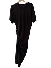 Zara BlackSide Gathered Ruched Maxi Dress Short Sleeve Size Large