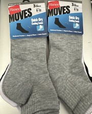  6 Pairs  Men  s Hanes Move Ankle SOCKS Quick-Dry Large 6-12 Grey, White, Black