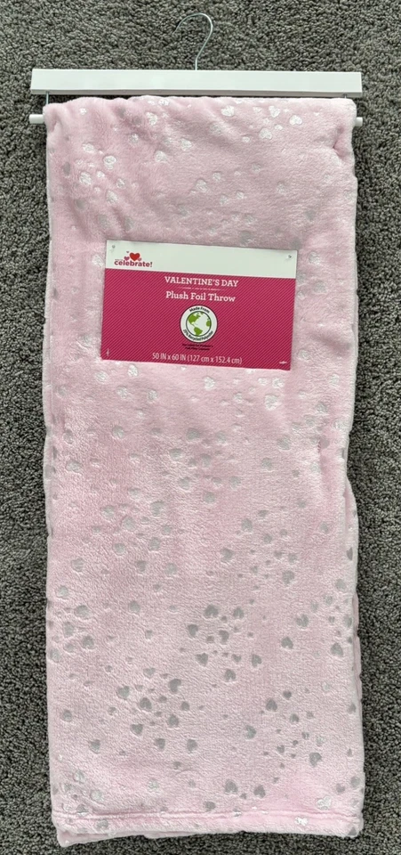 Manta de felpa rosa Way To Celebrate corazones día de San Valentín 50 x 60 nueva con etiquetas Foto 2 de 4