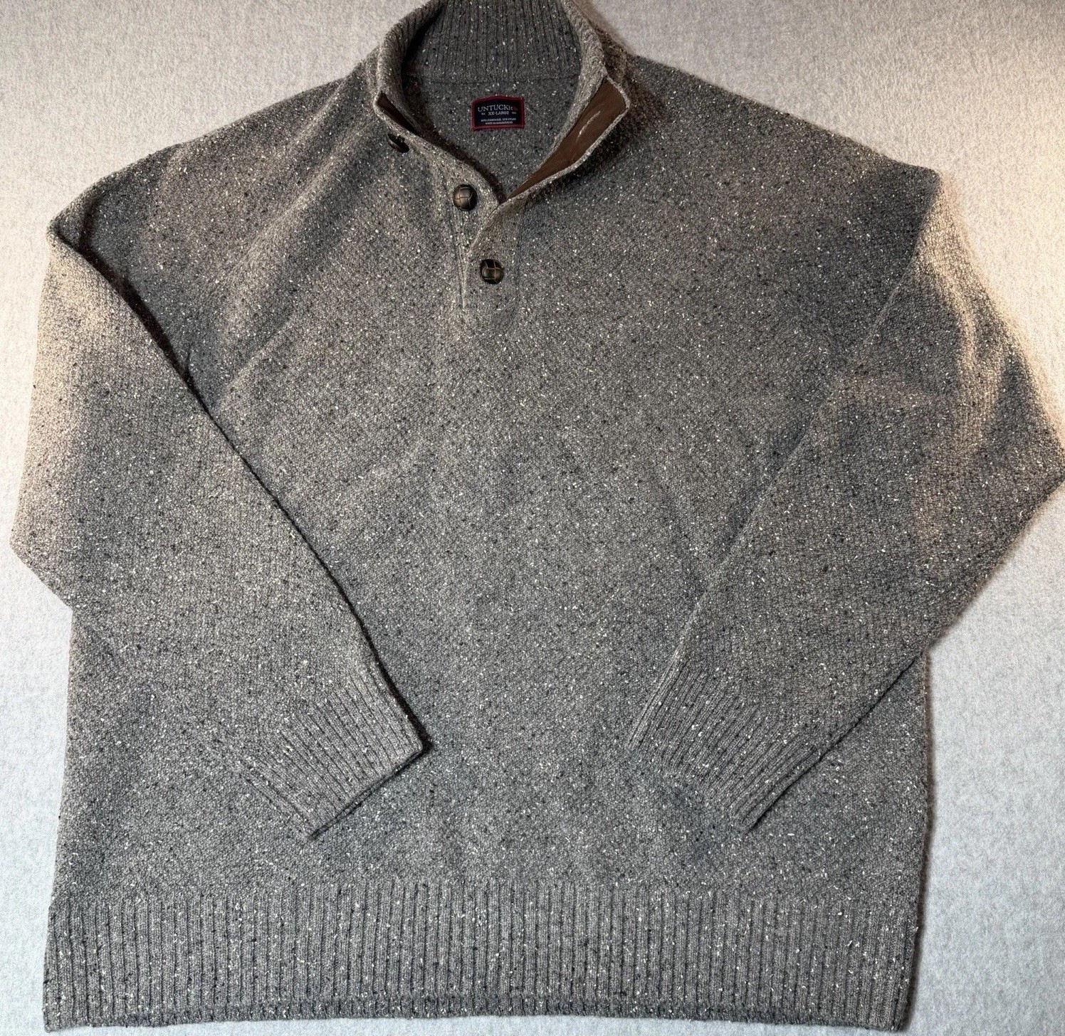 UNTUCKit Gordonne Sweater Lambswool Mens 2XL Gray Mock Neck 1/4 Button Pullover