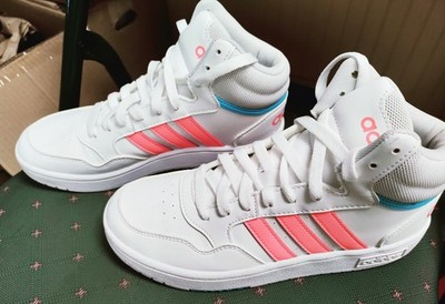 Adidas Hoops Mid 3.0 Womens Sz 5 White Pink Blue High Top Sneakers 675001 EUC