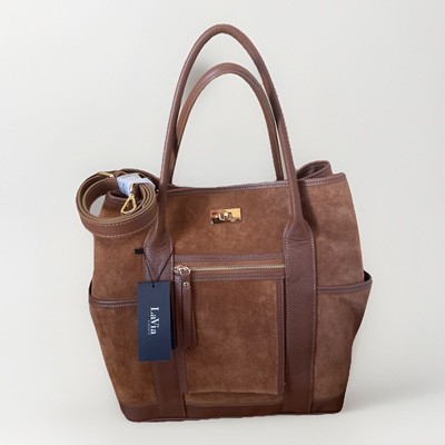 NWT Golden Brown Suede Tote/ Crossbody Shoulder Bag By La Via Firenze Italy
