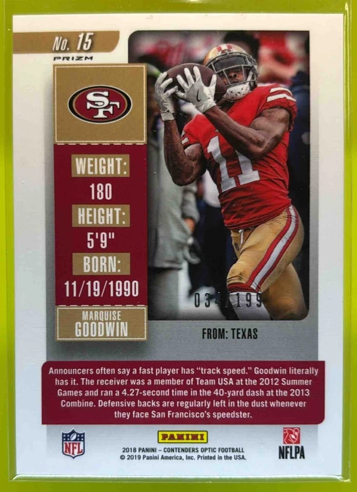 2018 Panini Contenders Optic Marquise Goodwin Red /199 #15 Season Ticket 49ers - Image 2 of 4