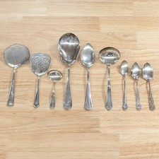 355 Grams Of Sterling Silver Lot of 9 Serving Utensils Spoons Ladle SCRAP OR USE