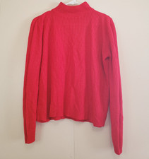 VTG Jane Adams Womens L Mock Neck Sweater Pullover Bright Red Ribbed Lightweight