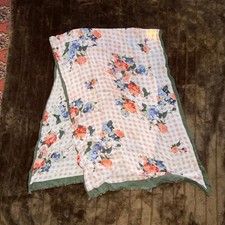 Floral Print on Pink Gingham, Green Border Long Ultra Lightweight Scarf 26"x64"
