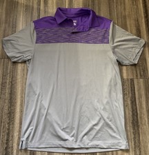 Under Armour Polo Shirt Mens Medium Purple  Gray Loose HeatGear Golf Stretch