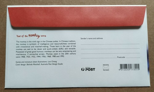 2004 Christmas Island Zodiac Animals Lunar Year of the Monkey 2v & MS FDC (pair) - Picture 4 of 7