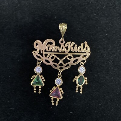 14K Massiv Gold BIM Mutter Kinder Scroll Halskette Anhänger Charms 2 Mädchen Junge GB1