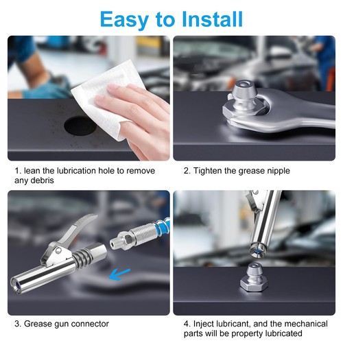 61PCS Grease Gun Coupler Fittings Kit with M6 M8 M10 45° 90° 180° Angled Nozzles - Picture 5 of 9