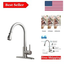 Brushed Nickel High Arc RV  Kitchen Pull-Down Faucet with Three-Function Spr...