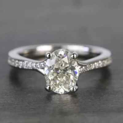 2 CTW Oval Cut VVS1 Moissanite Engagement Ring In 14K White Gold Plated For Her