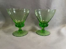 Pedestal Green Depression Glass Martini / Desert Dish Excellent Condition 6022 /