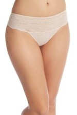 Natori RETOUCH 771152 Cameo Rose Nude Stretch Nylon Lace Trim Thong - L