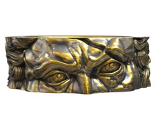 17g Moses Head Look Sculpture Art Relief Gold Ring 925 SOLID STERLING SILVER