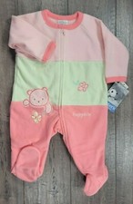 Baby Girl New Vintage Carter's 3-6 Month All Bout Bear Pink Fleece Footed Outfit