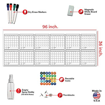 Large Dry Erase Wall Calendar - 36" x 96" - Undated Blank 2020  Reusable Yearly - | eBay