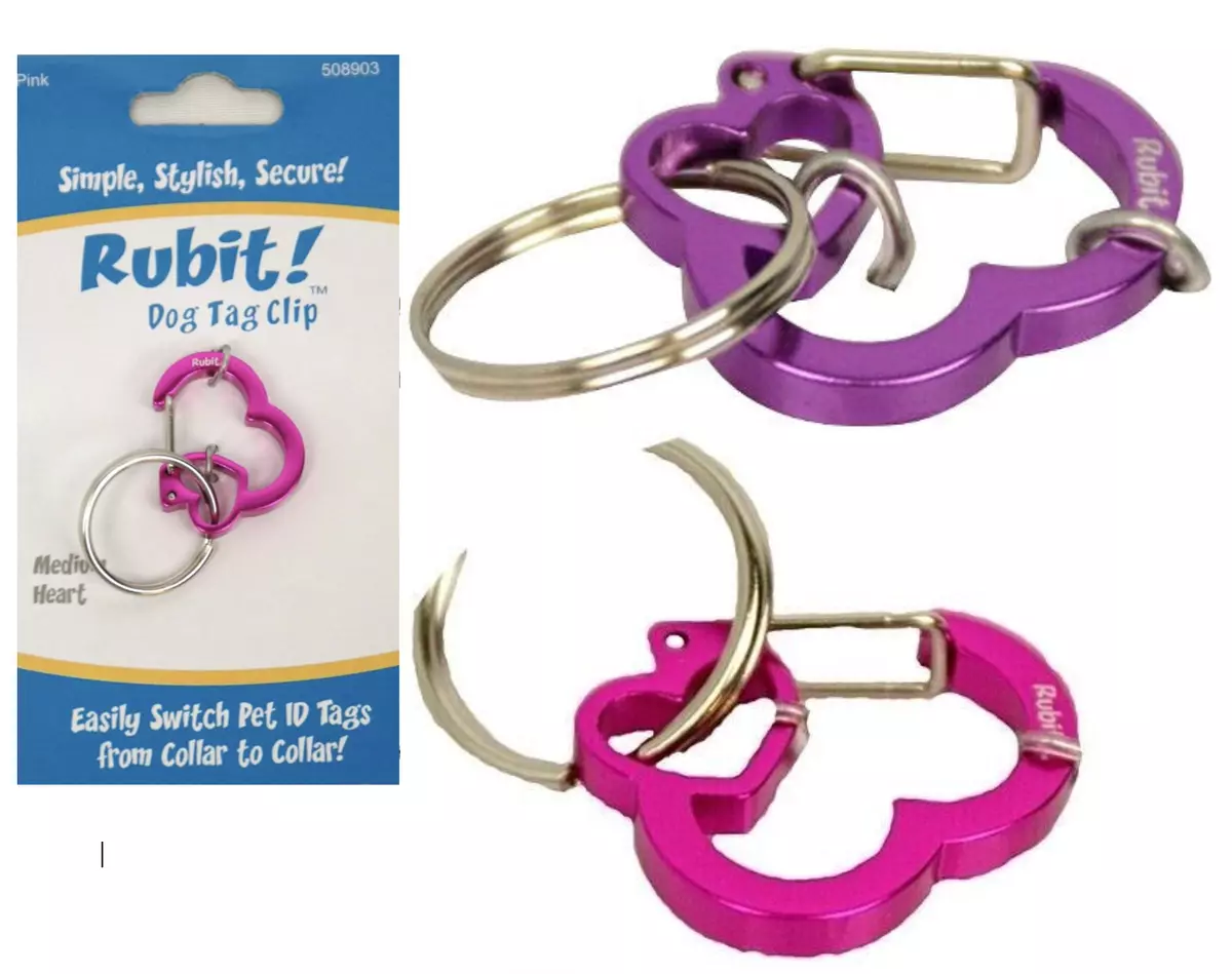 Rubit Dog Tag Holder Clip Quick Release Heart Shape Medium Purple or Pink