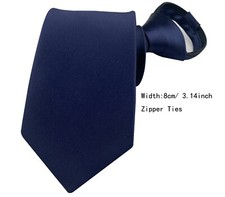 New Solid Blue 100 Silk Adjustable Zipper Pre-tied Men's Necktie Tie