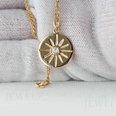 VS/F-G Diamant 14K Gold Sonnenscheibe Aurora Charm Halskette - The Jewelz