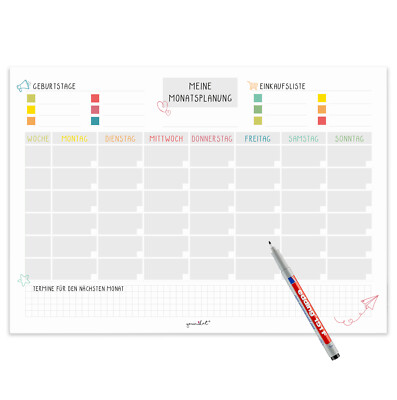 Magnetischer Monatsplaner I Whiteboard bunt undatiert I DIN A3 I Wochenplaner Ta