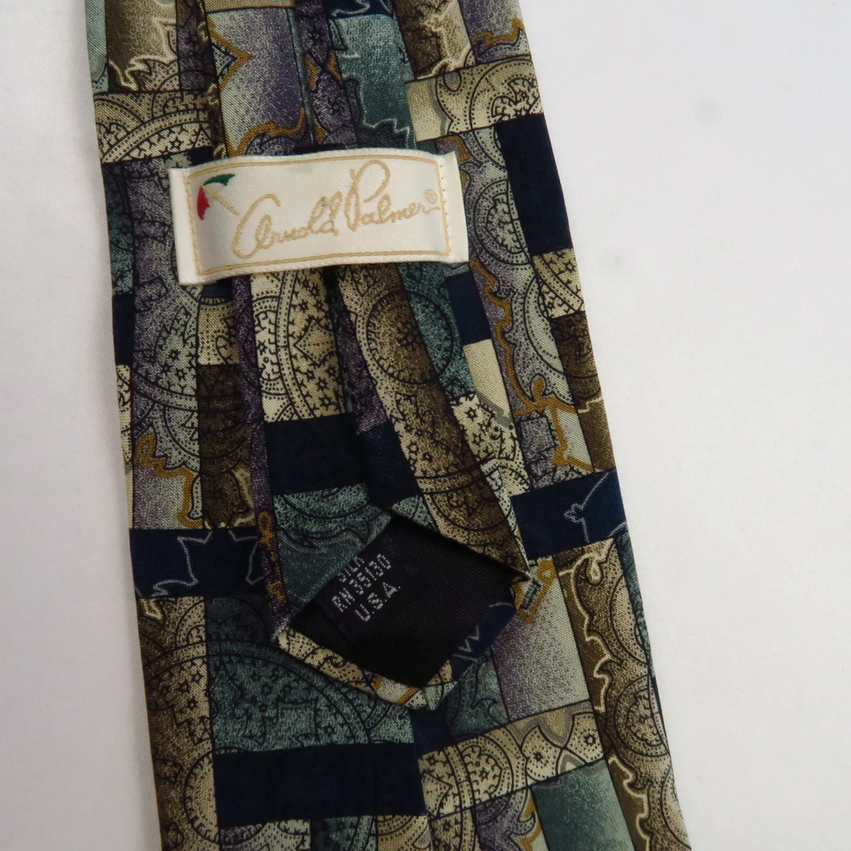 Corbata de Colección Arnold Palmer Verde Marrón Diseño Mandala 59x4 Clásica Antigua Foto 3 de 4