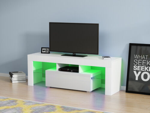 Modern White TV Unit 130cm TV Cabinet Stand High Gloss Door Matt RGB LED Lights - Picture 6 of 8