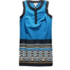 Ann Taylor Loft Dress Sleeveless Teal Blue Black Stripe Color Block Sheath Sz 6