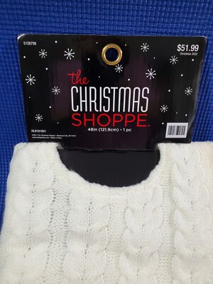 Christmas Shoppe 48'' Classic Tree Skirt Cream White Cable Knit Felt Lined ~ NEW!