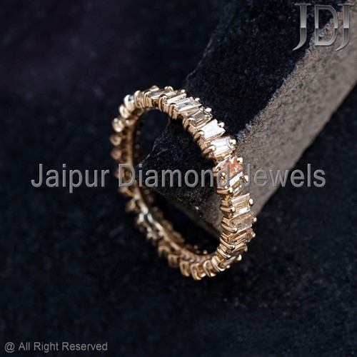 14k Yellow Gold Wedding Band Ring Natural Baguette Diamond Jewelry Gift For Her - Picture 7 of 12