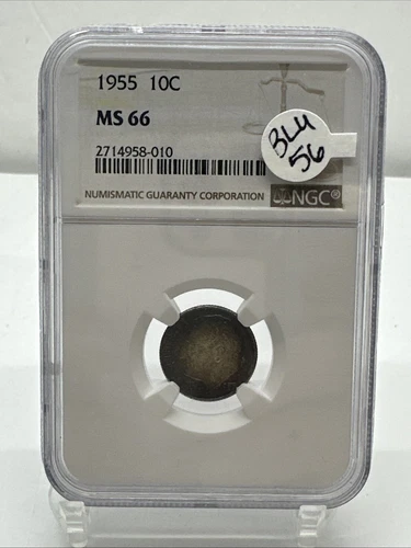 1955 10C Roosevelt Dime NGC MS 66 TONED BLU-56
