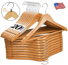 1-20 Pack Wooden Hangers Suit Hangers Premium Natural Finish Cloth Coat Hangers