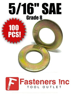 (Qty 100) 5/16'' SAE Flat Washers Thru-Hardened / Grade 8 Yellow Zinc