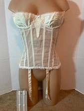 RARE Vtg Warners Ferreras FILLY Merry Widow SATIN Bra  SHEER Corset Garters 36