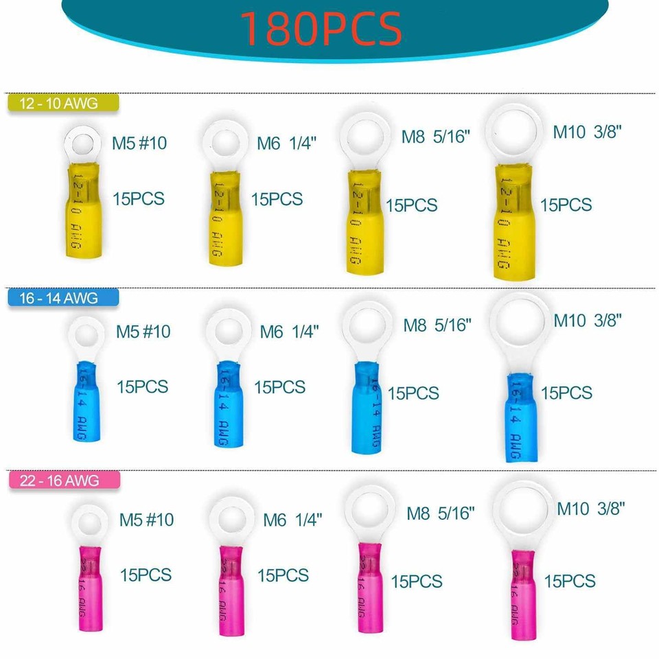 10 Gauge Wire Terminals 100-Pack Blue Vinyl Ring Terminals - 16