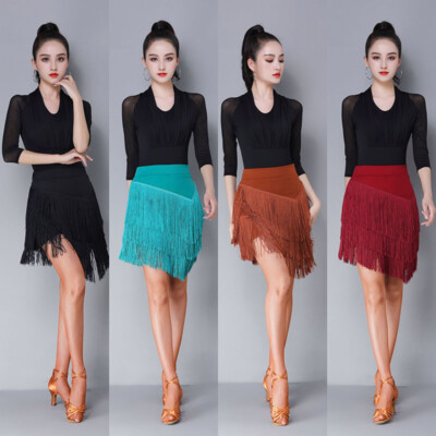 Latin Salsa Rumba Ballroom Performance Skirts Fringes Cha Cha Samba Competition