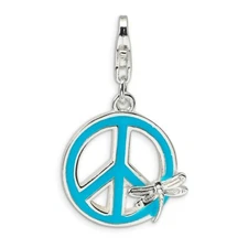 Peace Sign w/ Dragonfly Charm .925 Sterling Silver Enameled Amore La Vita