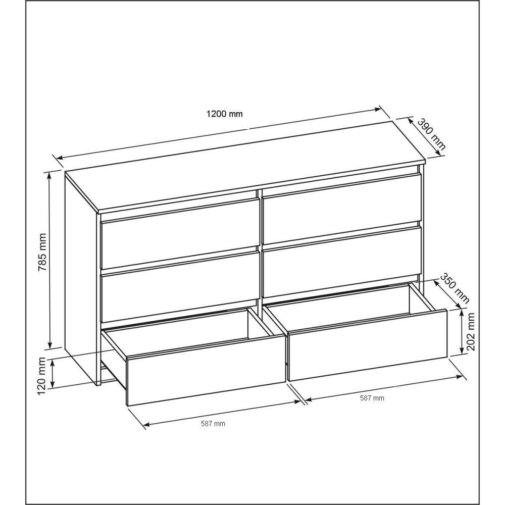 Kommode mit sechs Schubladen LINDA 120140 cm