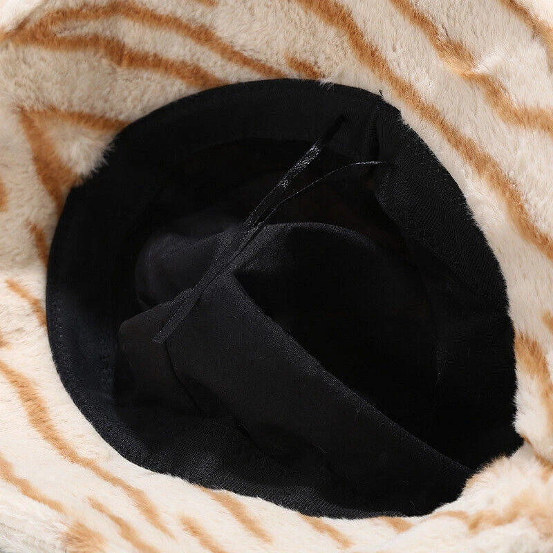 Invierno Mujer Dama Sombrero Cubo Mantener Cálido Imitación Piel Diseño Cebra Suave Sombrero de Pescador Foto 4 de 4