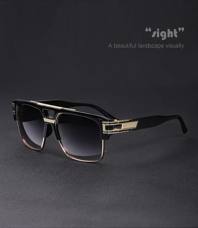 Men Square Gold Designer Stylish Square Metal Sunglasses Fashion Hip Hop Model