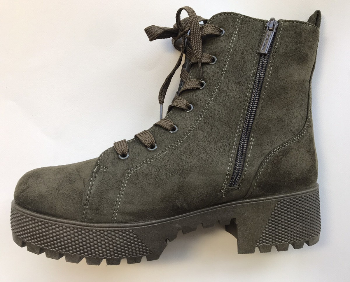 Diesel Olive Suede Lace-Up Combat Boot with Red Tag Men main image 4
