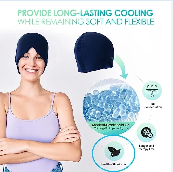 Migrane Relief Head Ice Wrap, Reusable Hot Cold Therapy Headache Hat Ice Wrap - Image 4 of 4