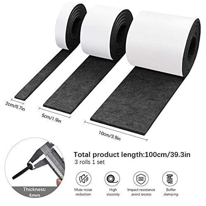 3 Rolls Heavy Duty Felt Strip Roll with Adhesive Backing Self Adhesive Felt Tape