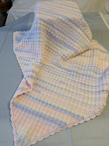Hand Crochet Pink Pastels Marbled Striped Cot Baby Blanket  New
