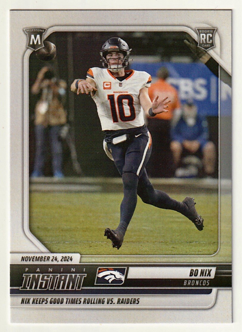 Bo Nix 2024 Panini Instant NFL Milestone Rookie Card 173 RC Most TDs For Broncos