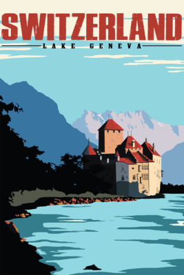 Switzerland Lake Geneva Sea Vintage Wall Art Home Decor - POSTER 20x30