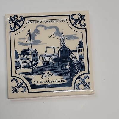 Delft Holland America Line SS Rotterdam Tile Coaster 4''